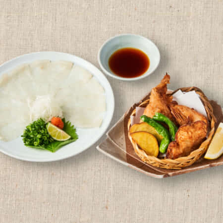 《人気》てっさ＆唐揚げ（3貫）セット｜守口でふぐ・鰻のデリバリーなら玄品