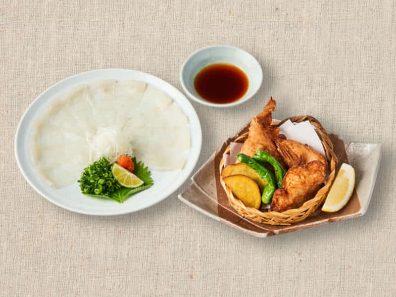 《人気》てっさ＆唐揚げ（3貫）セット｜守口でふぐ・鰻のデリバリーなら玄品