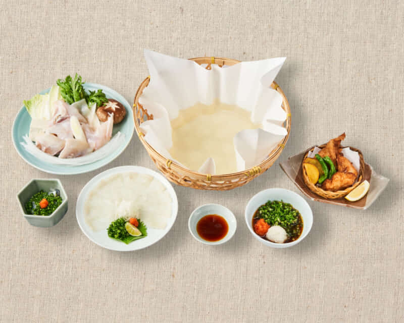 湯引き、てっさ、唐揚げ、てっちり：4品セット｜守口でふぐ・鰻のデリバリーなら玄品